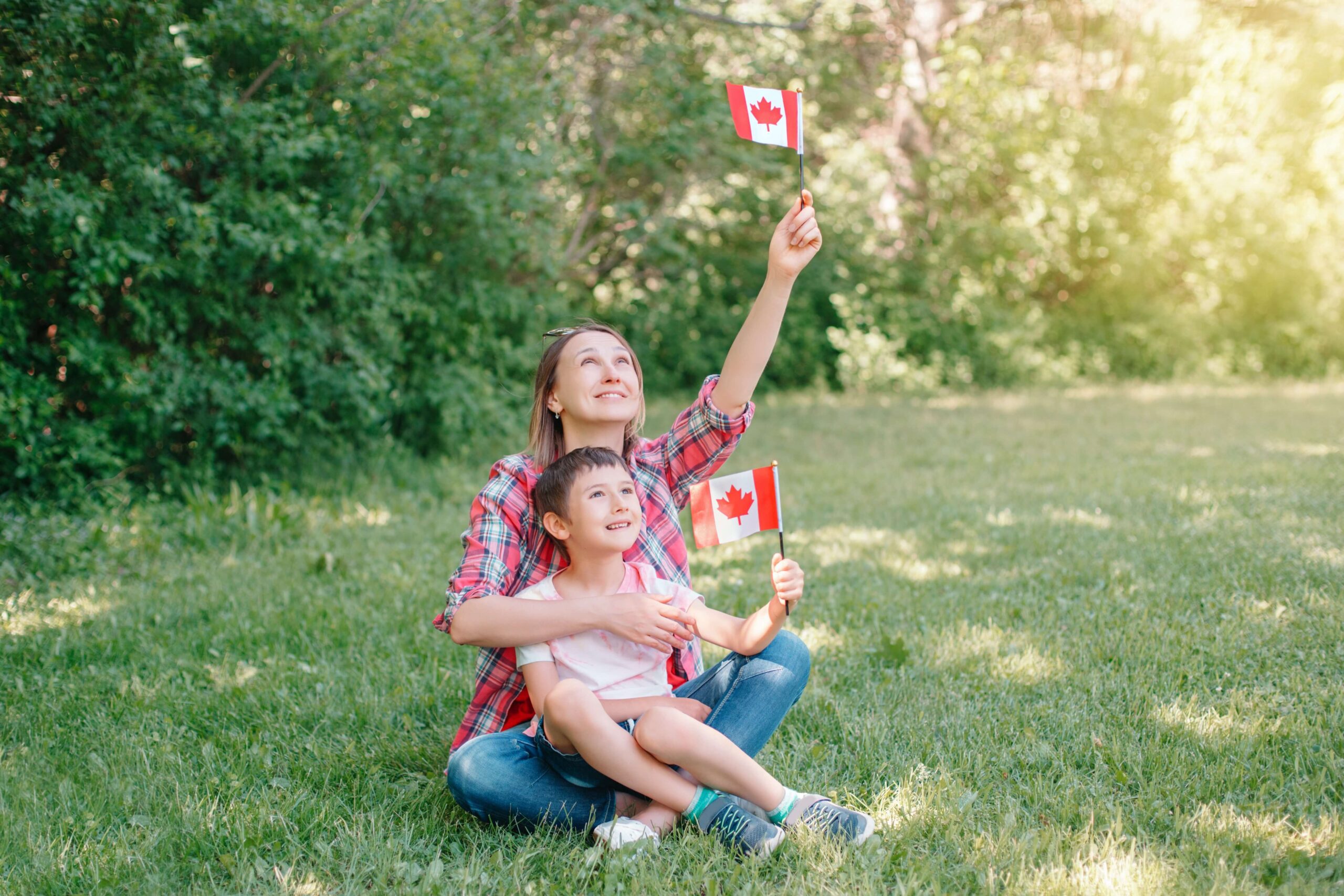 mum and son Canadian flag
