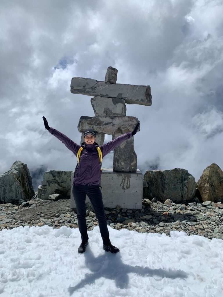 Canoo member on a hike in winter.